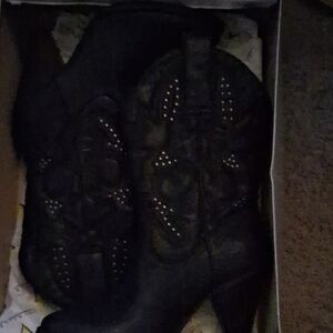Volatile Black Studded Western Ankle Boots